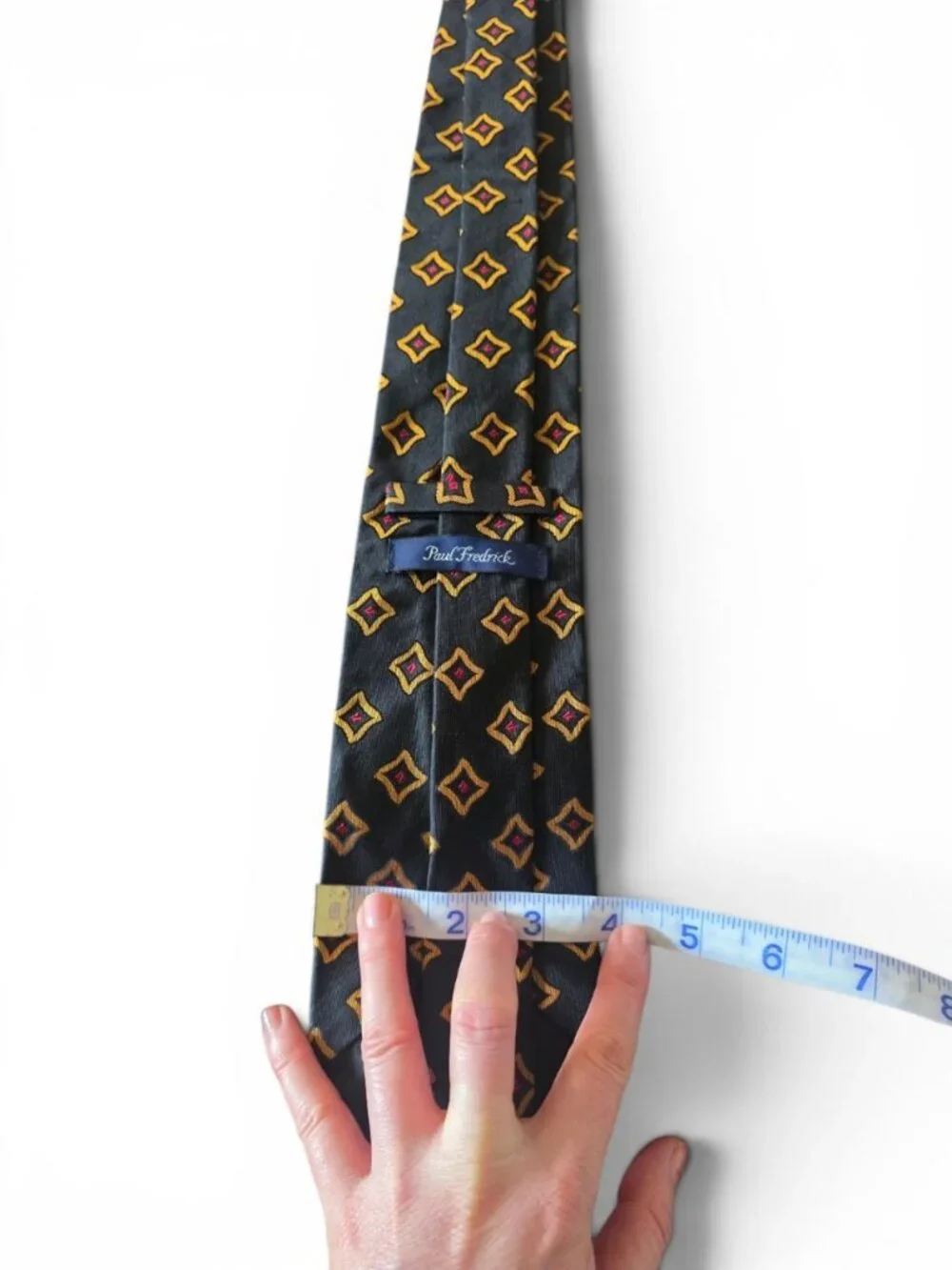 Paul Fredrick 100% Silk Tie USA Made Black Gold Red Geometric Necktie